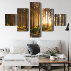 Peinture en plusieurs parties Coucher De Soleil Dans La Forêt – Image 4