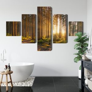 Peinture en plusieurs parties Coucher De Soleil Dans La Forêt – Image 5