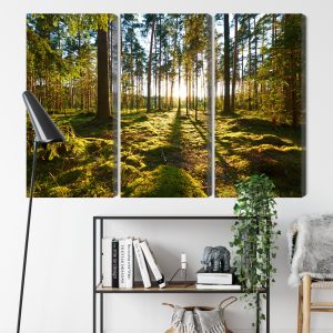 Peinture en plusieurs parties Paysage Forestier Avec Coucher De Soleil – Image 9