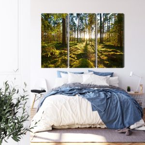 Peinture en plusieurs parties Paysage Forestier Avec Coucher De Soleil – Image 3