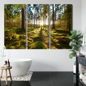 Peinture en plusieurs parties Paysage Forestier Avec Coucher De Soleil – Image 5