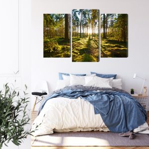 Peinture en plusieurs parties Paysage Forestier Avec Coucher De Soleil – Image 3