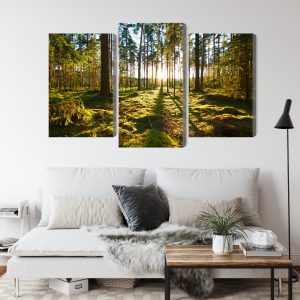 Peinture en plusieurs parties Paysage Forestier Avec Coucher De Soleil – Image 4
