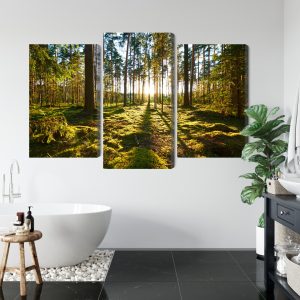 Peinture en plusieurs parties Paysage Forestier Avec Coucher De Soleil – Image 5