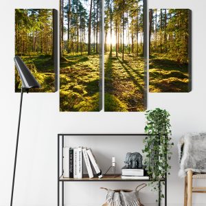 Peinture en plusieurs parties Paysage Forestier Avec Coucher De Soleil – Image 9