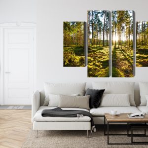 Peinture en plusieurs parties Paysage Forestier Avec Coucher De Soleil – Image 6