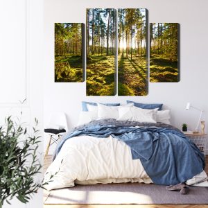 Peinture en plusieurs parties Paysage Forestier Avec Coucher De Soleil – Image 3
