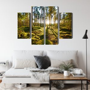 Peinture en plusieurs parties Paysage Forestier Avec Coucher De Soleil – Image 4