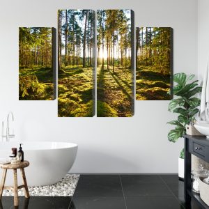 Peinture en plusieurs parties Paysage Forestier Avec Coucher De Soleil – Image 5