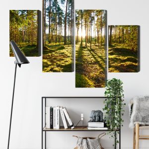 Peinture en plusieurs parties Paysage Forestier Avec Coucher De Soleil – Image 9