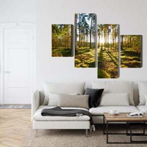 Peinture en plusieurs parties Paysage Forestier Avec Coucher De Soleil – Image 6
