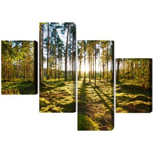 Peinture en plusieurs parties Paysage Forestier Avec Coucher De Soleil – Image 2