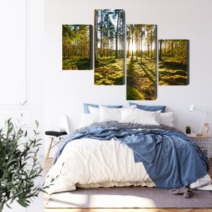 Peinture en plusieurs parties Paysage Forestier Avec Coucher De Soleil – Image 3