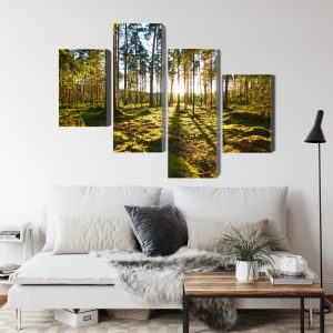 Peinture en plusieurs parties Paysage Forestier Avec Coucher De Soleil – Image 4