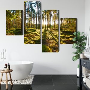 Peinture en plusieurs parties Paysage Forestier Avec Coucher De Soleil – Image 5