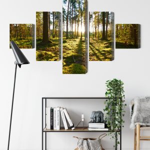 Peinture en plusieurs parties Paysage Forestier Avec Coucher De Soleil – Image 9