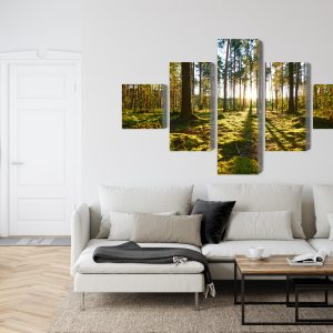 Peinture en plusieurs parties Paysage Forestier Avec Coucher De Soleil – Image 6