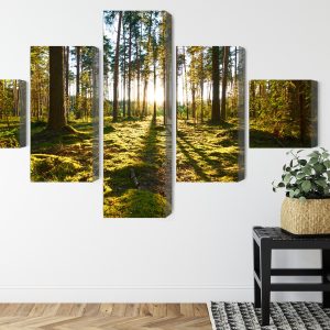 Peinture en plusieurs parties Paysage Forestier Avec Coucher De Soleil – Image 8