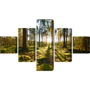 Peinture en plusieurs parties Paysage Forestier Avec Coucher De Soleil – Image 2