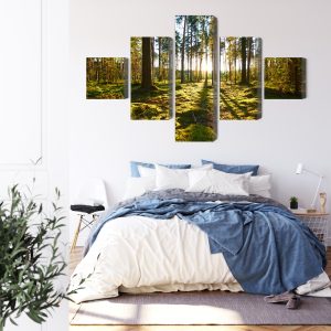 Peinture en plusieurs parties Paysage Forestier Avec Coucher De Soleil – Image 3