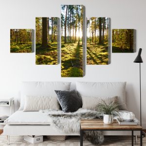 Peinture en plusieurs parties Paysage Forestier Avec Coucher De Soleil – Image 4