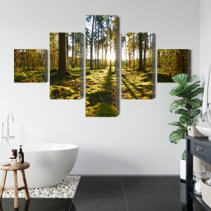 Peinture en plusieurs parties Paysage Forestier Avec Coucher De Soleil – Image 5