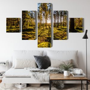 Peinture en plusieurs parties Rayons De Soleil Du Matin Dans La Forêt – Image 4