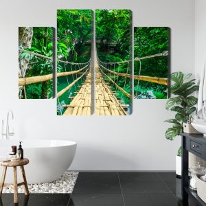 Peinture en plusieurs parties Pont En Bambou Dans La Forêt Tropicale – Image 5