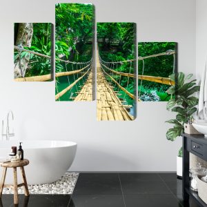 Peinture en plusieurs parties Pont En Bambou Dans La Forêt Tropicale – Image 5