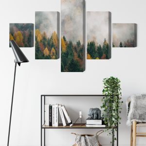 Peinture en plusieurs parties Forêt D'automne Dans Le Brouillard 3D – Image 9