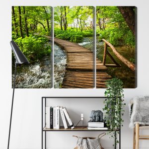 Peinture en plusieurs parties Jetée En Bois Dans La Forêt – Image 9
