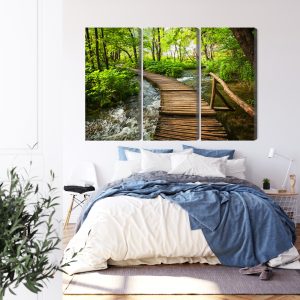 Peinture en plusieurs parties Jetée En Bois Dans La Forêt – Image 3