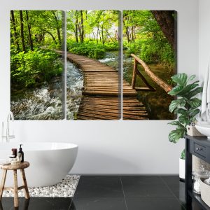 Peinture en plusieurs parties Jetée En Bois Dans La Forêt – Image 5