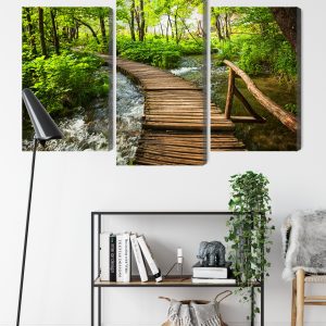 Peinture en plusieurs parties Pont En Bois Dans Une Forêt – Image 9