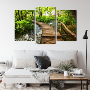 Peinture en plusieurs parties Pont En Bois Dans Une Forêt – Image 4