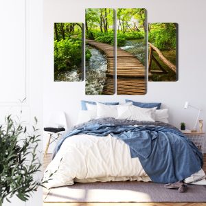 Peinture en plusieurs parties Jetée En Bois Dans La Forêt – Image 3