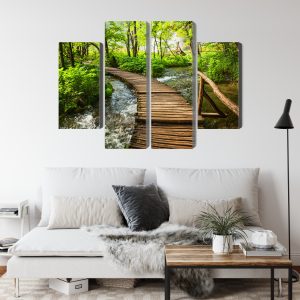 Peinture en plusieurs parties Jetée En Bois Dans La Forêt – Image 4