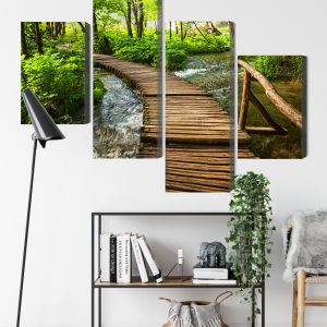 Peinture en plusieurs parties Jetée En Bois Dans La Forêt – Image 9