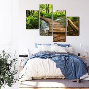 Peinture en plusieurs parties Jetée En Bois Dans La Forêt – Image 3