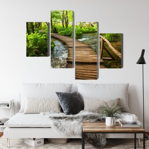 Peinture en plusieurs parties Jetée En Bois Dans La Forêt – Image 4