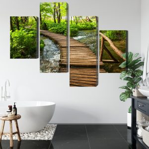 Peinture en plusieurs parties Jetée En Bois Dans La Forêt – Image 5