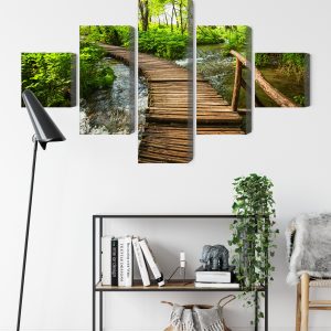Peinture en plusieurs parties Jetée En Bois Dans La Forêt – Image 9