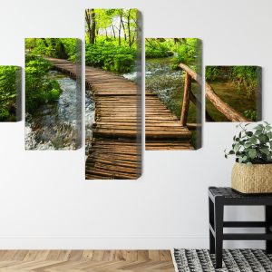 Peinture en plusieurs parties Jetée En Bois Dans La Forêt – Image 8