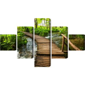 Peinture en plusieurs parties Jetée En Bois Dans La Forêt – Image 2