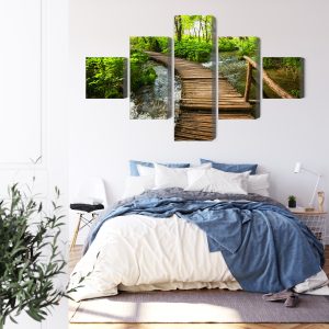 Peinture en plusieurs parties Jetée En Bois Dans La Forêt – Image 3