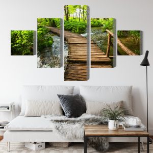 Peinture en plusieurs parties Jetée En Bois Dans La Forêt – Image 4