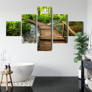 Peinture en plusieurs parties Jetée En Bois Dans La Forêt – Image 5