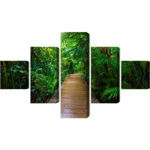 Peinture en plusieurs parties Pont En Bois Dans Une Forêt Tropicale 3D – Image 2