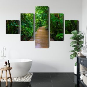 Peinture en plusieurs parties Pont En Bois Dans Une Forêt Tropicale 3D – Image 5