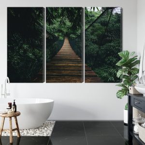 Peinture en plusieurs parties Pont Suspendu En Bois Dans La Forêt – Image 5